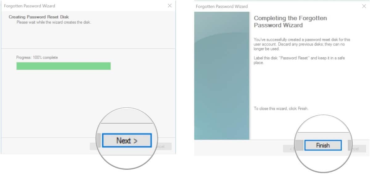 Create a Password Reset Disk in Windows 10 progress bar