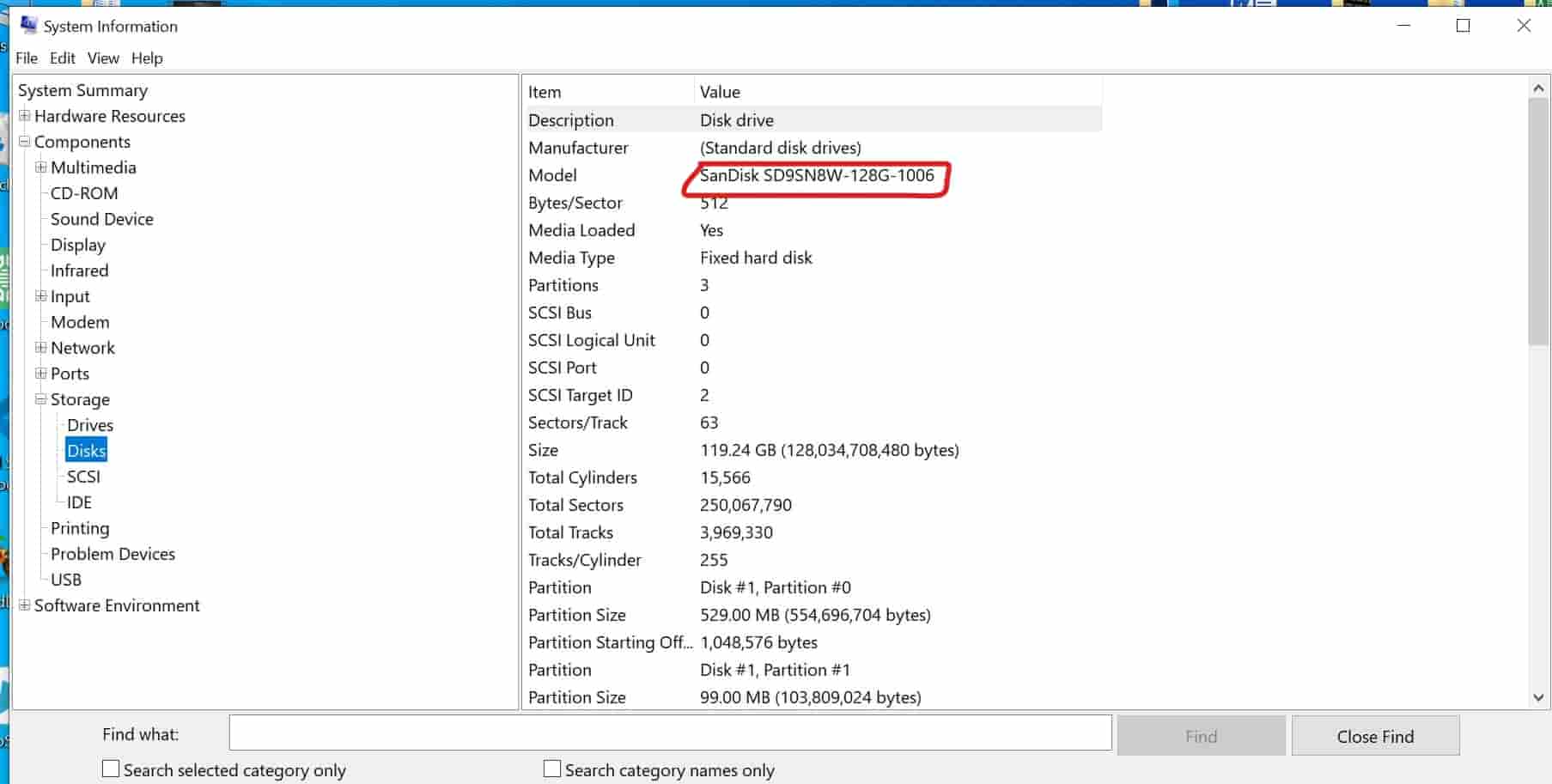 Windows System Information tool to Check SSD or HDD